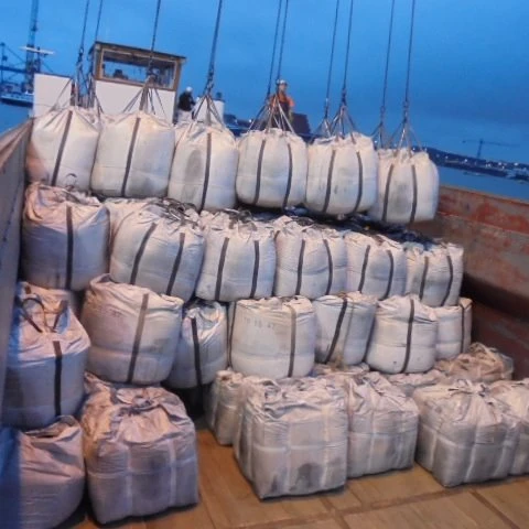 Bags stacked on a boat